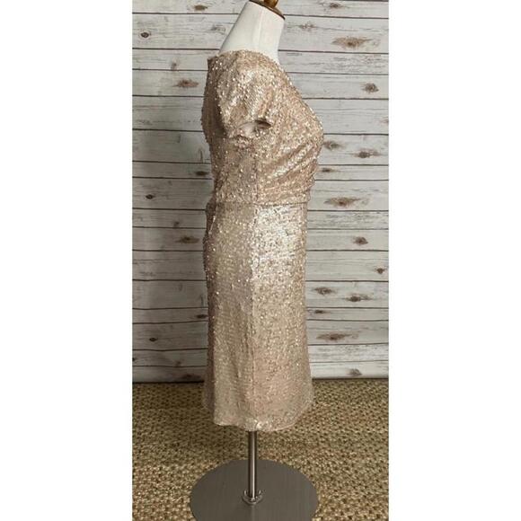 Adrianna Papell classic pale gold sequin ruched cocktail dress Size 10 - Picture 5 of 8